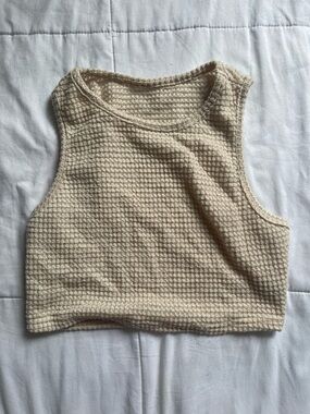 Cream Waffle Knit Crop Tank Top & long skirt